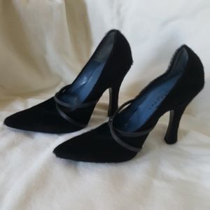 Marc Jacobs black fur high heel pumps Sz 7 Italy